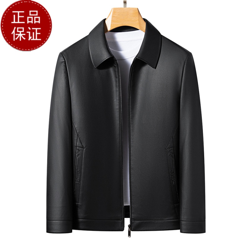 专柜大牌|品牌新款男式高品质皮夹克生态皮衣男外套|薄厚可选打底衫100纯羊毛衫套头商务羊_164 2XL/185 湖蓝色（加绒内里）