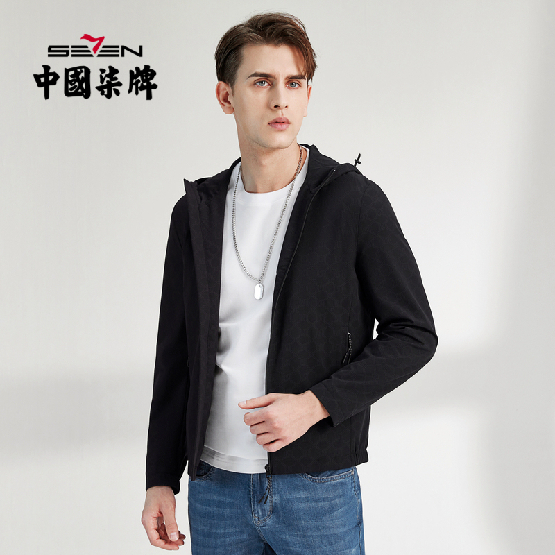 柒牌男装22春季夹克外套男青年连帽时尚休闲印花潮流茄克衫122jk70070