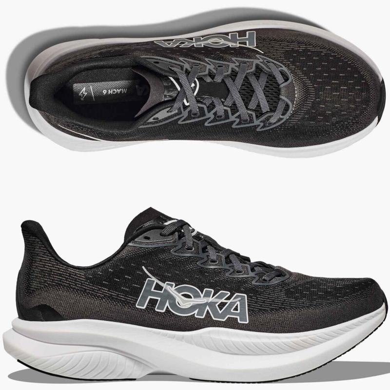 Hoka One One男跑步鞋轻量运动鞋Mach 6缓震休闲鞋跑步训练 Black/White 47