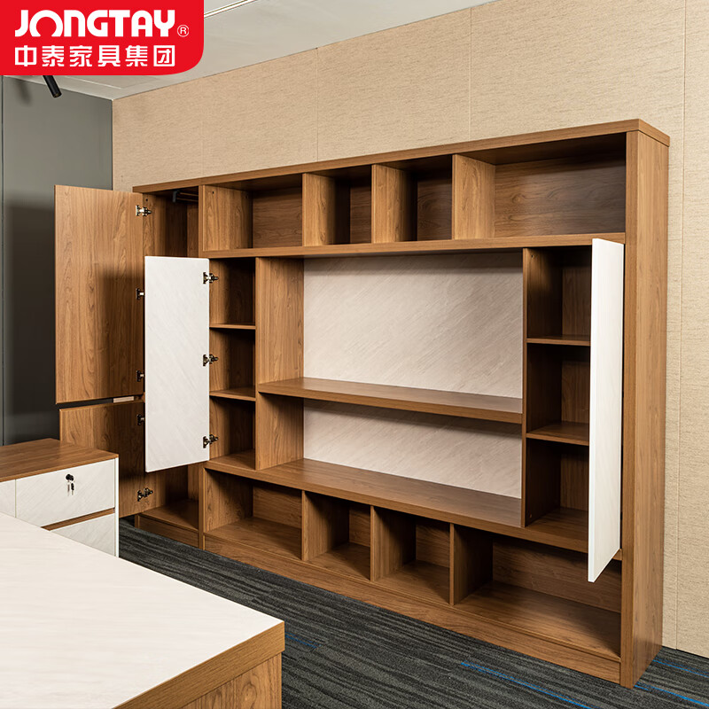 中泰(jongtay)办公柜子木质书柜书架老板办公室文件柜收纳柜储物柜三门2.8米 J-JZ17高清大图