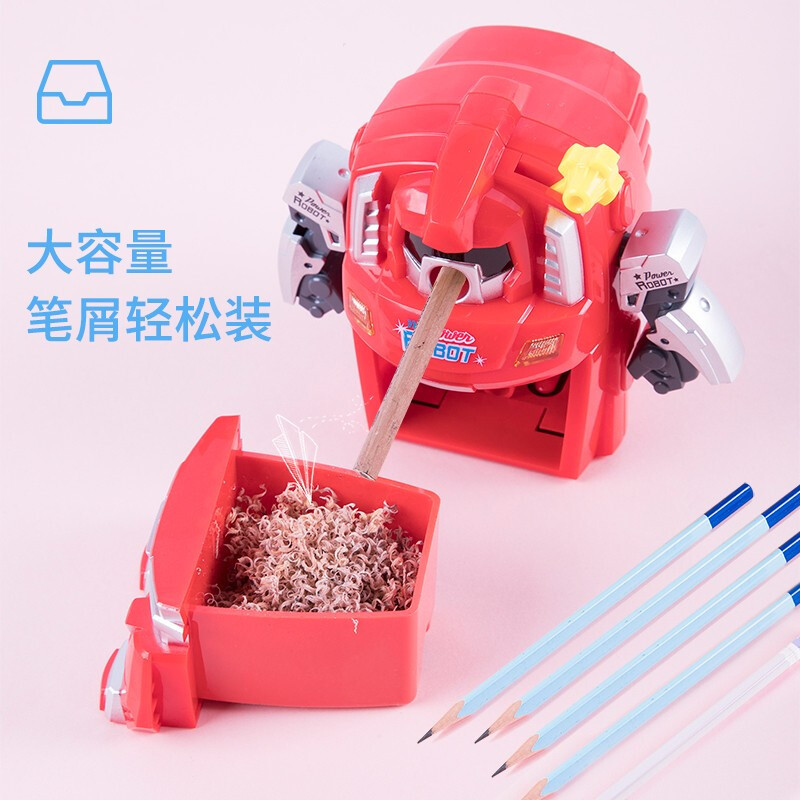 得力(deli)0729 卷笔刀手摇铅笔刀削笔器机器人削笔刀削铅笔器机甲先锋转笔刀文削笔机 蓝色