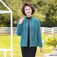 迪鲁奥（DILUAO)波司登旗下妈妈穿的中老年秋冬装外套短款洋气妈妈装套装大码拉链毛衣开衫 L【建议90-105斤】 湖蓝