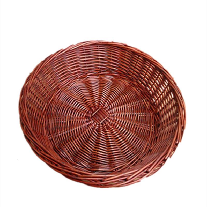 家柏饰(CORATED)柳编堆头筐展示筐水果盘藤编蔬菜食品篮子面包筐编织篮可定做 咖啡色 斜口盘直径46前高10后高20