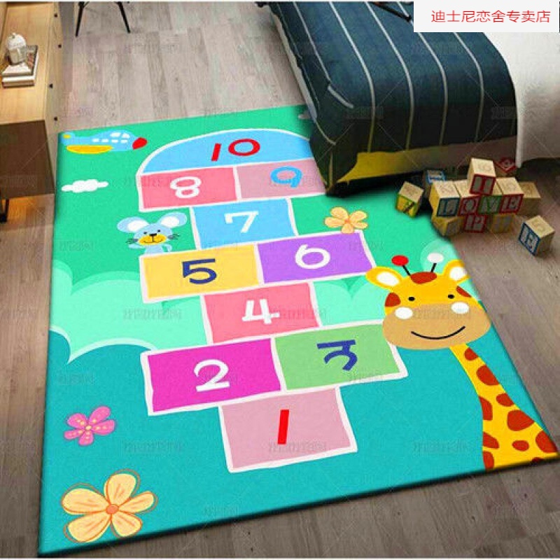 新款儿童跳房子男孩女孩游戏地毯幼儿园宝宝爬行防滑垫水洗地毯 跳格子6 80*160cm(+沙包)