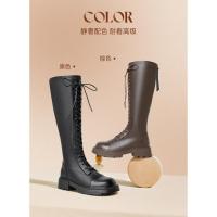 天美意冬厚底粗跟及膝靴百搭女长筒靴BH591DG3_126 35 黑色（薄绒）