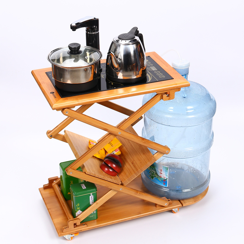 百鸿(Baihong)茶车可移动茶台竹制品带轮简易茶盘茶桌茶具套装电热炉家用 可折叠茶车款式2