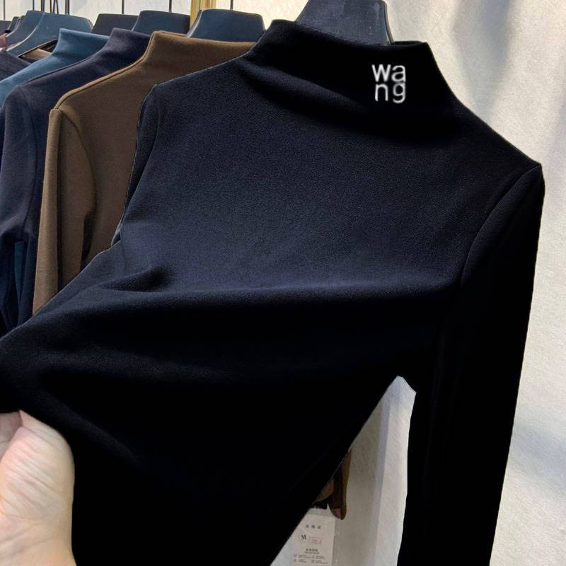 黑色-加厚双面绒-舒适 xs 保暖加绒加厚双面德绒磨毛半高领修身打底衫女秋冬韩版长袖t恤潮