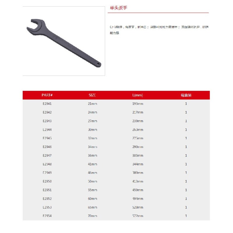 E2952 加长单头呆扳手