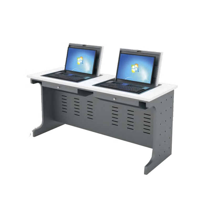 德诚和19-24寸钢木翻转桌双人位DCH-005-1406-19 1400*600*750mmH张高清大图