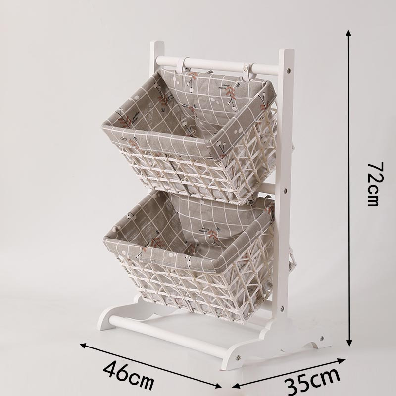 森美人布艺玩具收纳架客厅落地杂物储物架藤编多层书报架实木置物架高清大图
