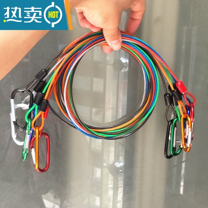 敬平包胶钢丝绳带挂扣寝室宿舍窗帘床帘挂绳户外晾衣绳床幔支架绳子 1米银色+2扣图片