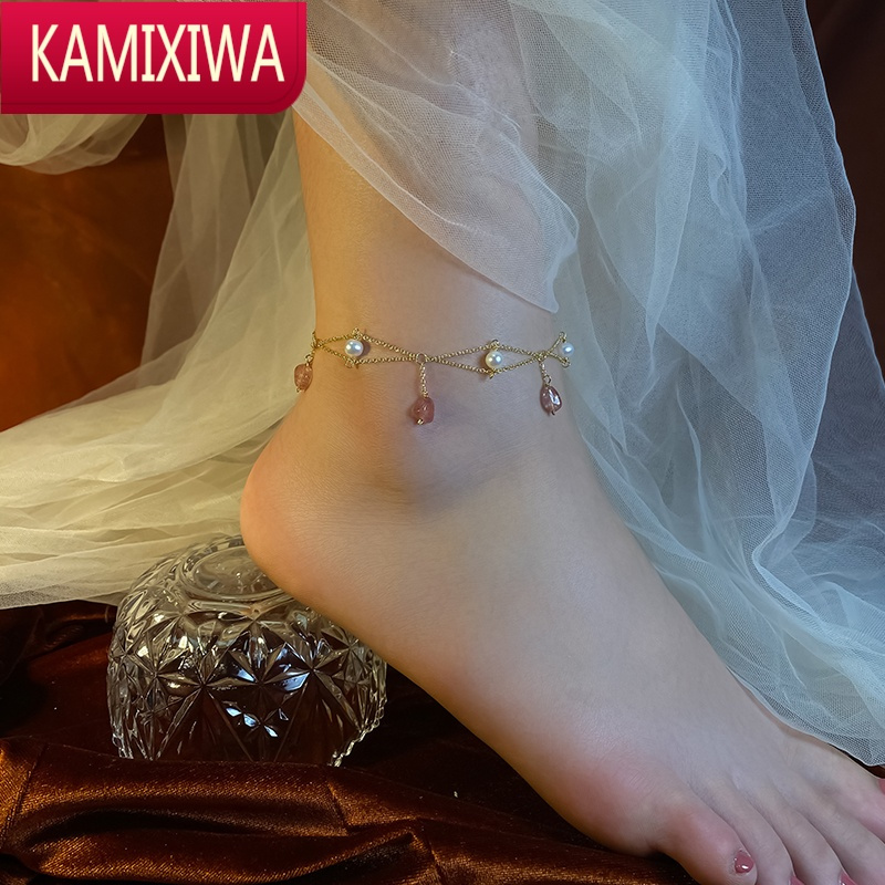 珍珠脚链女款网红性感古风宫廷脚踝链铃铛2021年新款足潮14K KAMIXIWA