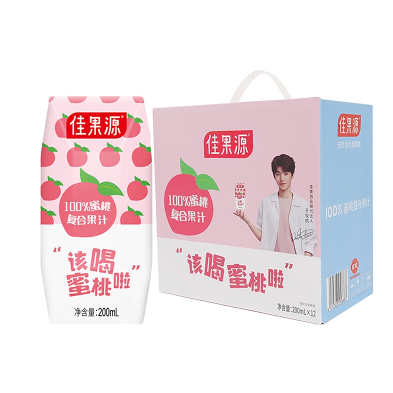 佳果源佳农旗下100%果汁200ml礼盒装 多口味可选 蜜桃复合果汁200ml*12瓶 .高清大图