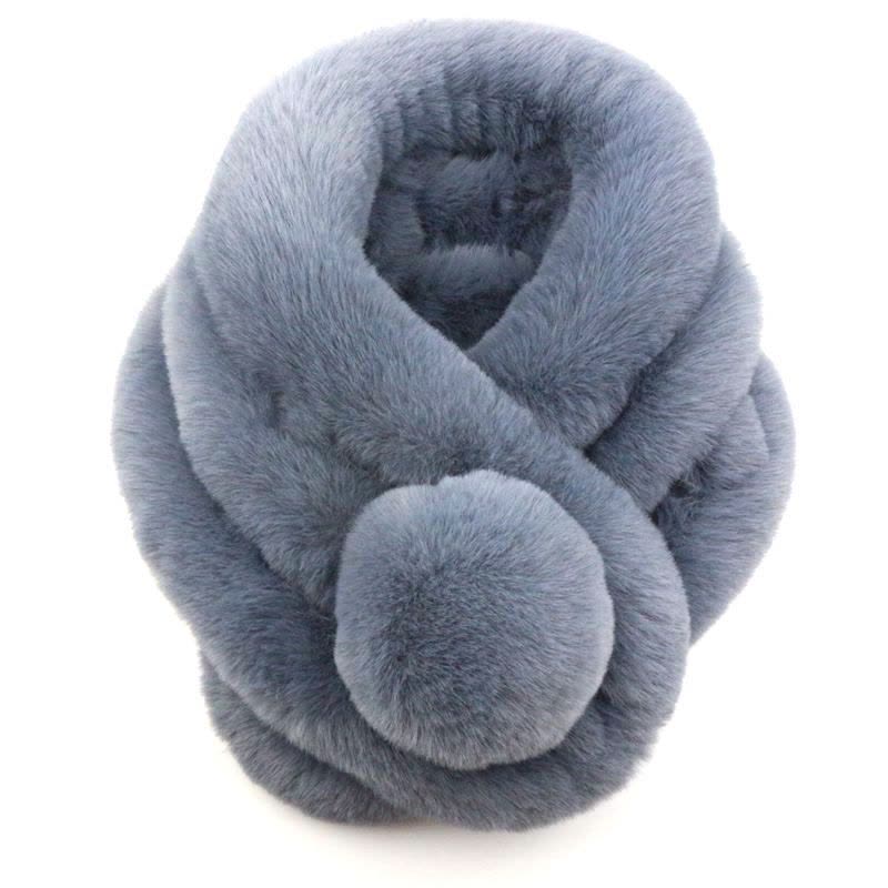 迪鲁奥(DILUAO)獭兔毛围巾女冬季韩版百搭加厚保暖儿童脖套懒濑兔毛球仿皮围脖图片