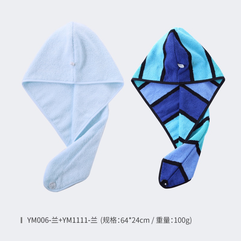 纯棉浴帽干发巾干发帽 女款全棉柔软吸水清新时尚 三维工匠 混色兰+兰高清大图