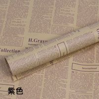 鲜花包装纸英文报纸复古牛皮纸包书纸礼品花艺花店花束包花纸材料|紫色英文 10张送麻绳3米
