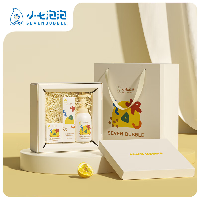 小七泡泡(SEVEN BUBBLE)百香果系列洗护套盒 (婴童舒缓多效霜/婴童水感润肤乳/婴童泡泡洗发沐浴露)