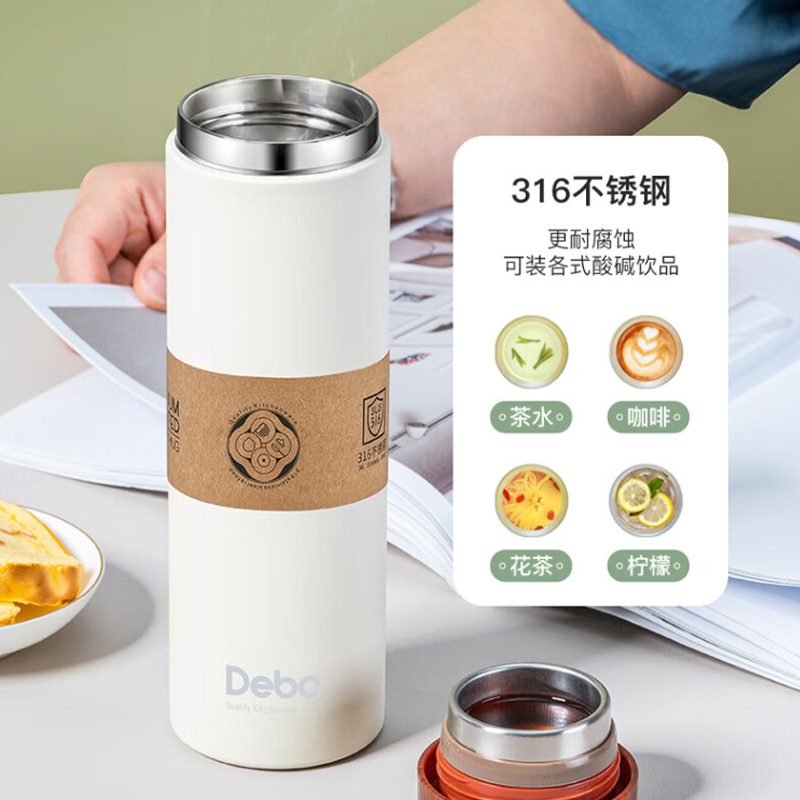 Debo德铂 斯凯立316不锈钢保温杯车载杯 DEP-853 白色高清大图