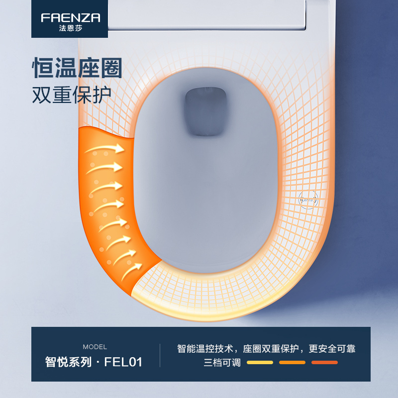 法恩莎FAENZA停电冲水座圈加热自动冲水虹吸式智能马桶FEL01高清大图