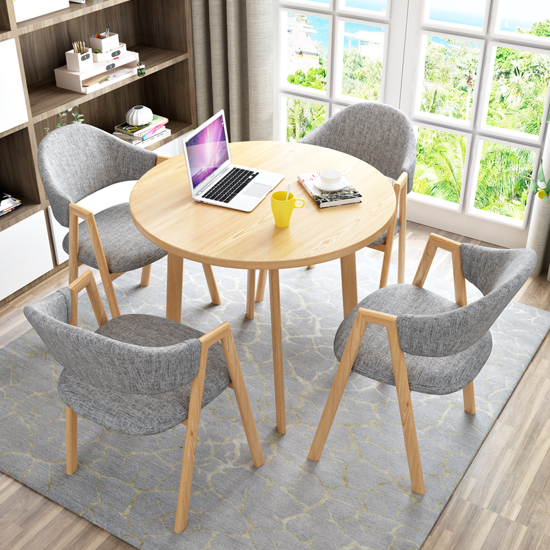 易企采 商务洽谈接待桌椅组合 80CM圆桌配四椅 单位:套