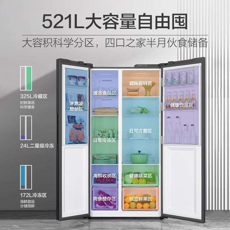 海尔(Haier)对开门冰箱521升容量 风冷无霜双开门电冰箱家用双变频节能净味 BCD-521WGHSSEDSD高清大图