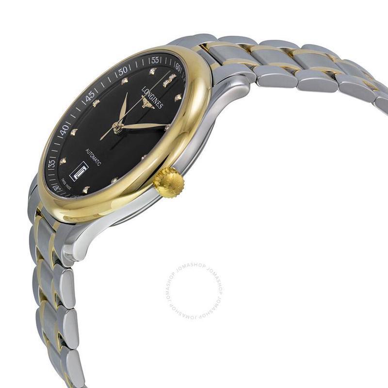 浪琴longines男士机械表名匠系列镶钻时刻黑色表盘男士自动机械表l2