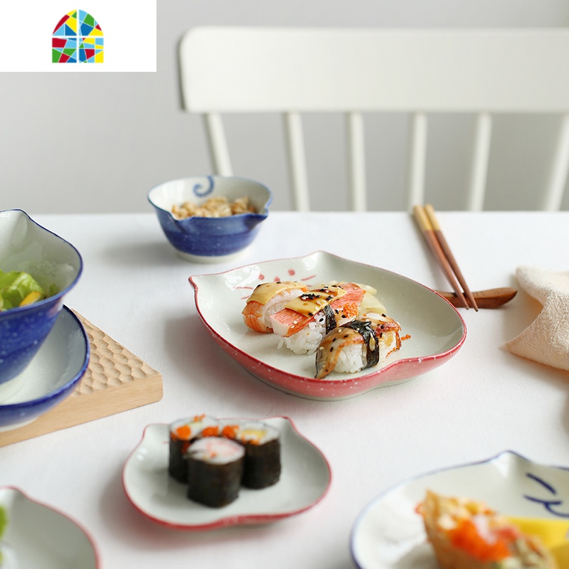 日式猫创意餐具碗可爱少女心米饭碗酱料水果沙拉碗盘子 FENGHOU 6.25寸碗-红色高清大图