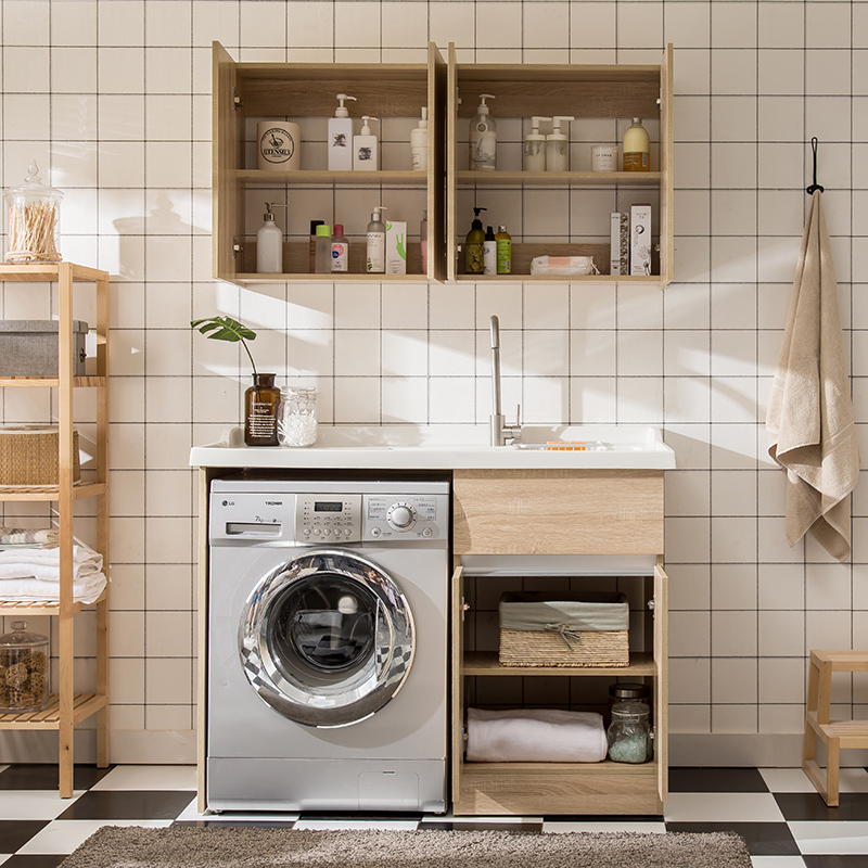 阳台洗衣柜组合北欧洗衣机柜子伴侣带搓衣板高低一体小浴室柜定制商品