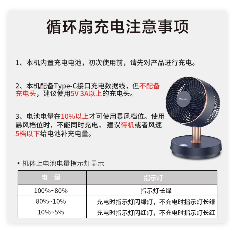 艾美特(AIRMATE) 潘多拉循环扇无线折叠充电家用电风扇CA18-RD49高清大图
