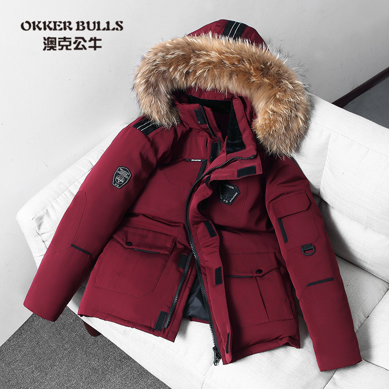 澳克公牛(OKKER BULLS)韩国跑男同款羽绒服男女款加厚韩版潮流工装修身保暖大毛领外套
