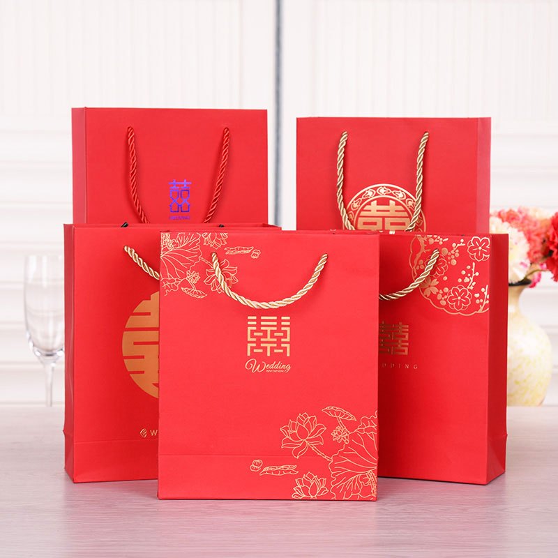趣涉家居结婚庆用品红色喜袋手提纸袋礼品糖果包装礼盒喜糖盒婚礼回礼袋子收纳用品收纳包