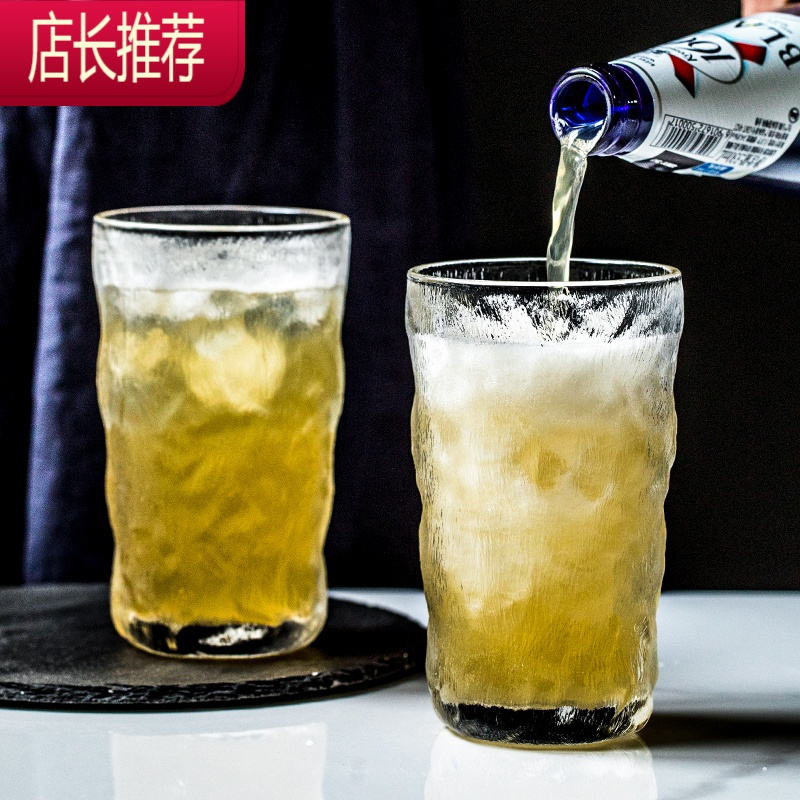 家用磨砂加厚水杯 高颜值威士忌冰啤酒杯饮料杯子JING PING 冰川玻璃高杯