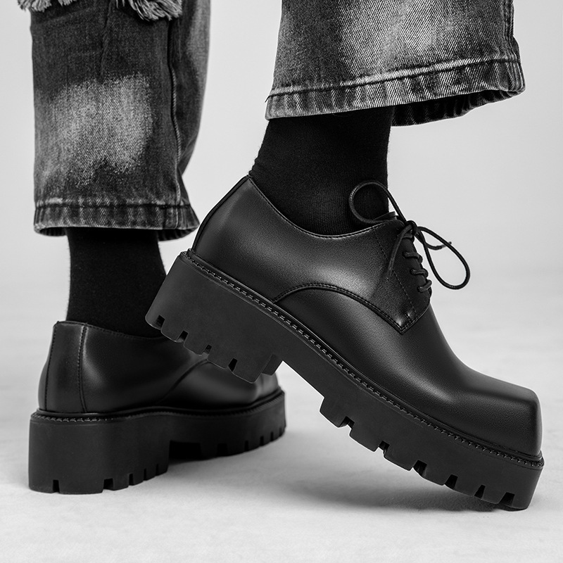 韩版青少年方头小皮鞋男厚底增高潮流百搭休闲鞋男士德比鞋结婚鞋7600