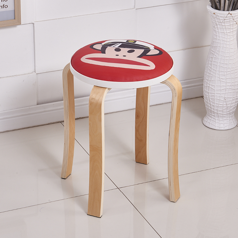 实木凳子时尚创意客厅小椅子家用高圆凳简约软面餐桌板凳成人餐椅 大嘴猴（皮革款）47cm