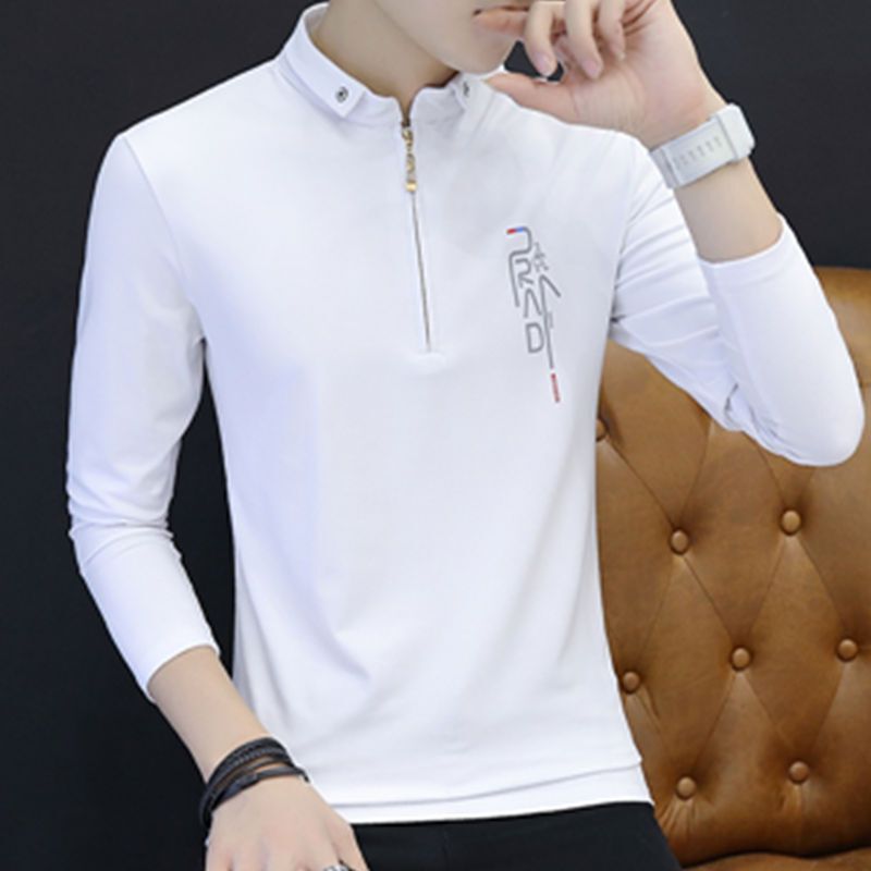 梵克公牛秋季男士翻领长袖t恤潮流带拉链棉薄款上衣男装帅丅成熟polo