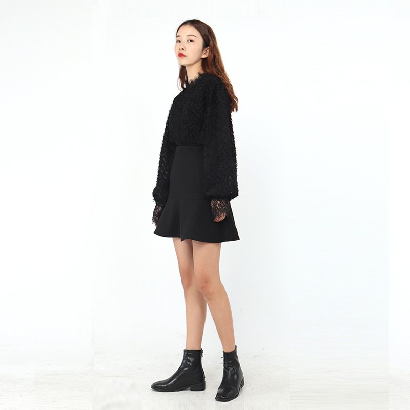 ENJOY’ME女装2019冬季新品甜美荷叶边裙摆加绒短半身裙