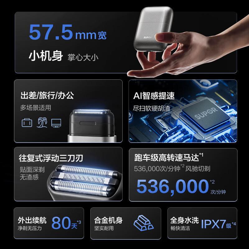 苏泊尔(SUPOR)AI 智感提速动态调节超长待机合金机身剃须刀EES-W61高清大图