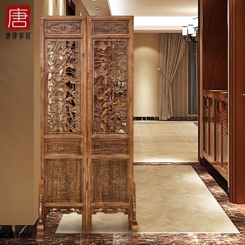 bonjean仿古实木屏风客厅隔断折屏双面花镂空装饰玄关折叠中式屏风