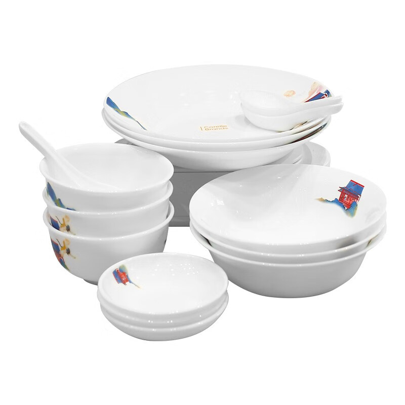 美穗吉家 康宁冰萃玲珑盛世鸣和系列餐具15件套 CB-BSSM15/KZ/LS 高颜值 易清洁