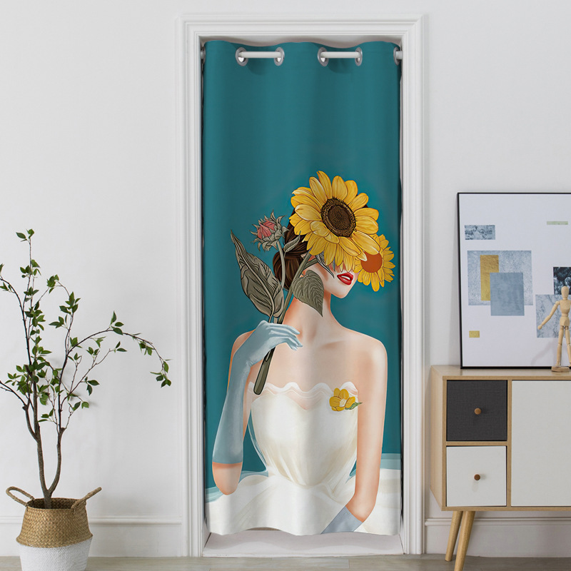 幸福派 门帘隔断帘免打孔家用卧室卫生间厨房柜子遮挡布帘子北欧风门帘布艺遮挡窗帘个性时尚帘子家用卧室厨房卫生间夏季防蚊门帘 Q61摩登女郎 定制联系客服