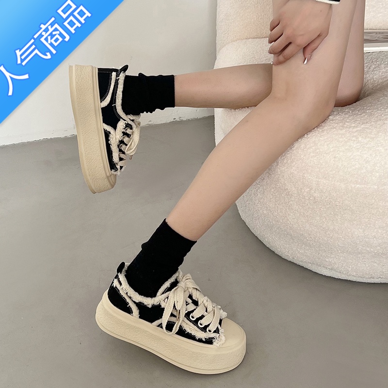 SUNTEK超火厚底帆布鞋女2023新款夏季高级感学生轻便小白鞋百搭板鞋高清大图