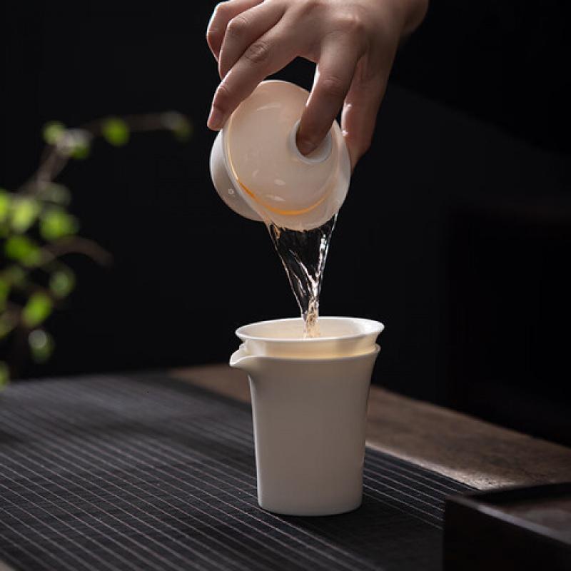苏氏陶瓷 J0879 羊脂玉瓷·丰亭盖碗组(茶杯*8盖碗*1茶漏*2) 十一件套 (单位:套)高清大图