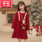 可莉允女童红色连衣裙秋冬款洋气儿童中大童女孩针织衫圣诞新年毛衣裙子