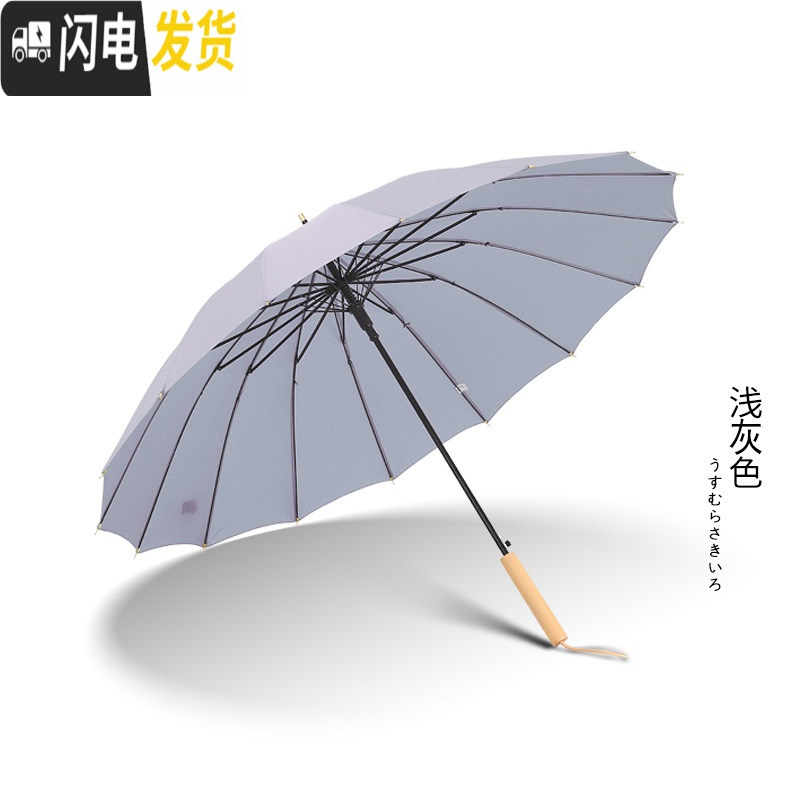 三维工匠日系简约透明长柄雨伞女s大号晴雨两用网红自动森系复古直杆轻奢 【冉竹】直柄原木-浅灰色