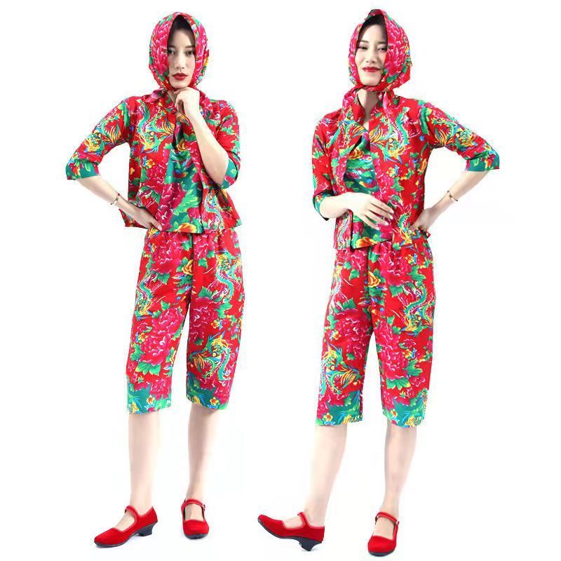 东北大花布衣服村姑女二人转演出服搞笑姐妹装大花民族秧歌服套装