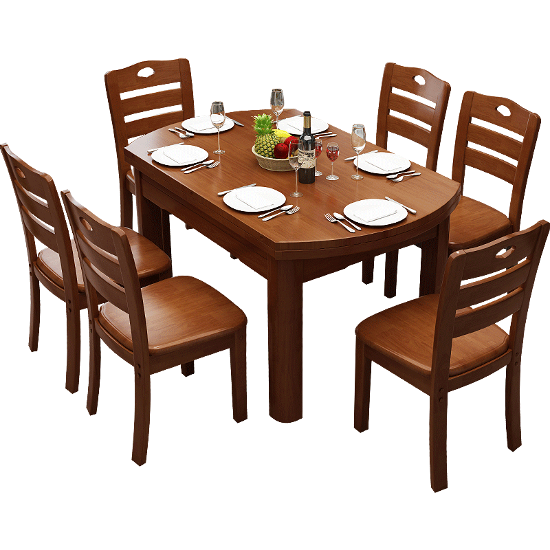 甄沐实木餐桌椅组合现代简约吃饭桌子圆桌可伸缩折叠餐桌家用小户型