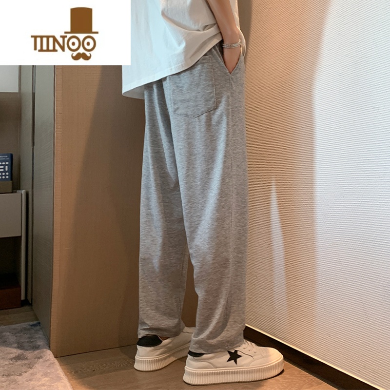 YANXU男士裤子冰氧吧运动裤夏季薄款休闲裤男款宽松速干直筒裤灰色卫裤高清大图