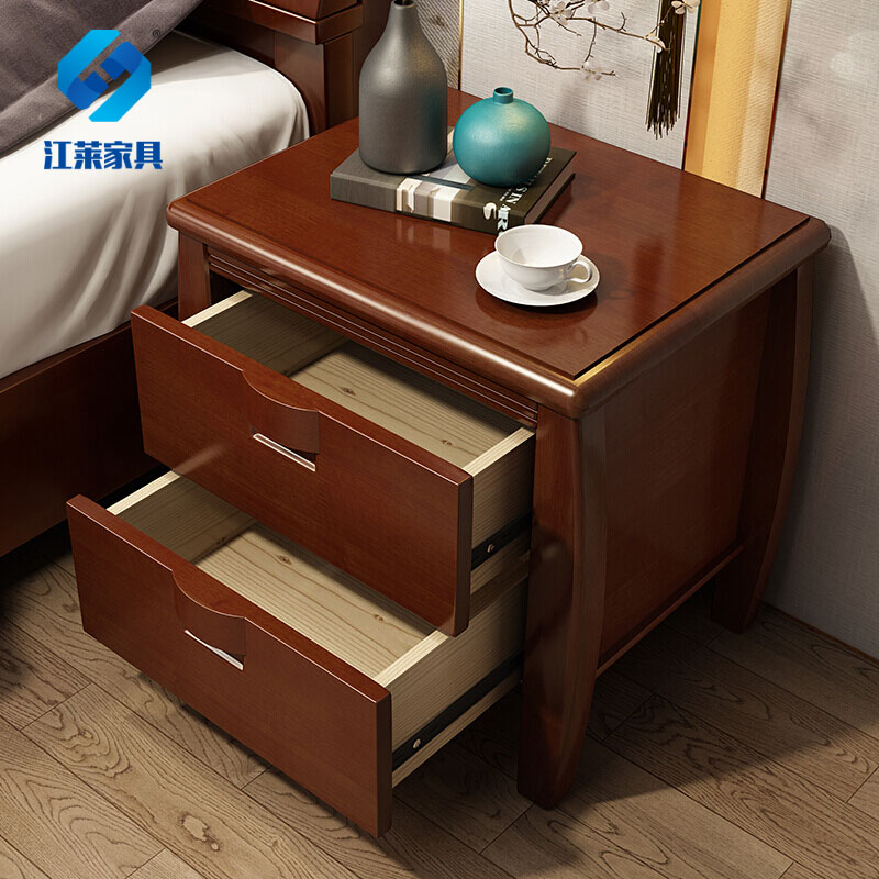 江莱新中式实木床头柜床边收纳柜储物柜收纳床柜小柜子 胡桃色高清大图
