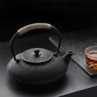 谜家1.2L扇形纯手工铸铁壶泡茶壶煮茶壶大容量煮茶器烧水壶茶具 黑色