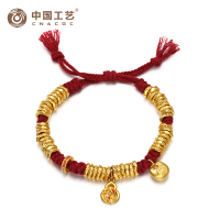 足金999 福袋葫芦金盘缠红绳手链